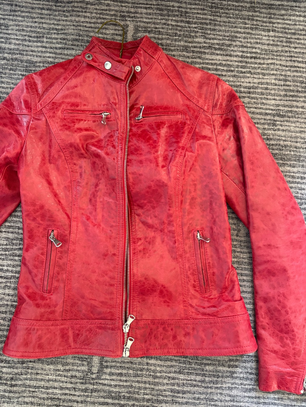 Vera Pelle Women’s Red Moto-Style Leather Jacket made in Italy XS